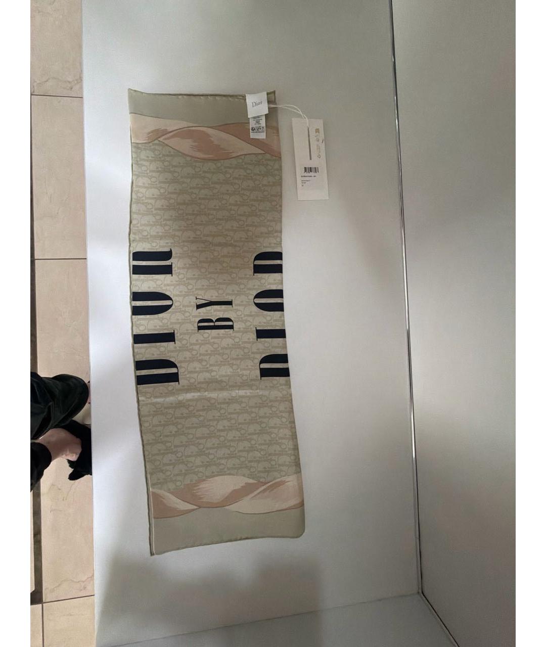 CHRISTIAN DIOR Бежевый шелковый платок, фото 7