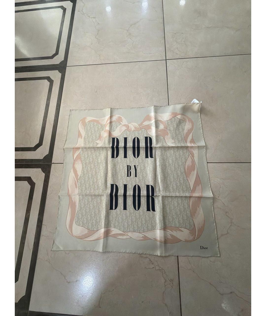 CHRISTIAN DIOR Бежевый шелковый платок, фото 5