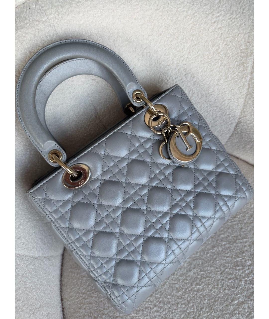 CHRISTIAN DIOR Серебряная кожаная сумка с короткими ручками, фото 6