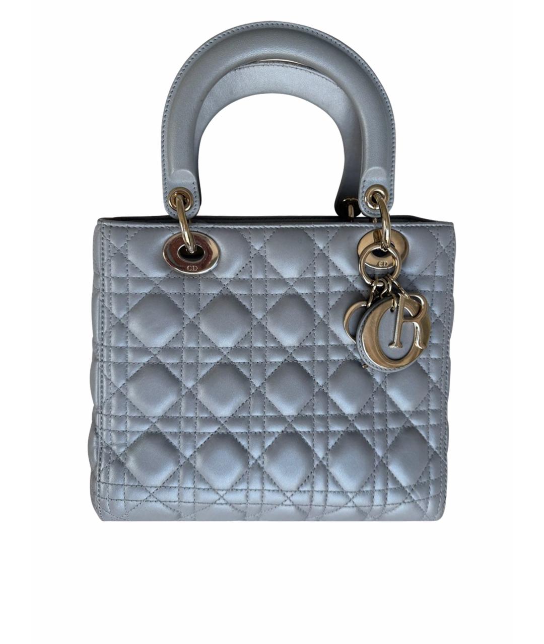 CHRISTIAN DIOR Серебряная кожаная сумка с короткими ручками, фото 1