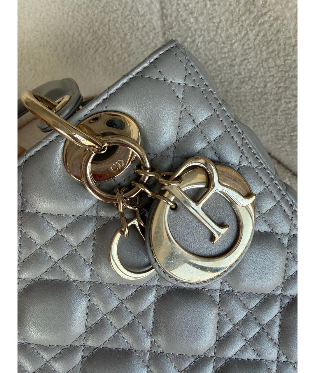 CHRISTIAN DIOR Серебряная кожаная сумка с короткими ручками, фото 5