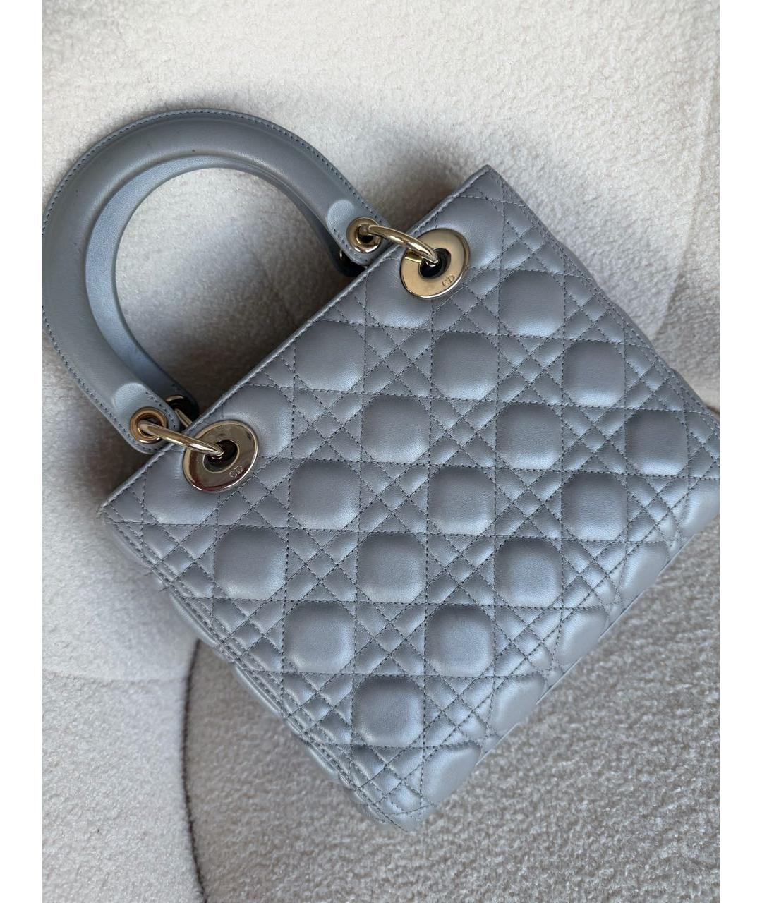 CHRISTIAN DIOR Серебряная кожаная сумка с короткими ручками, фото 3