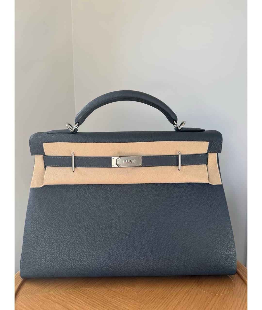 HERMES Антрацитовый кожаный портфель, фото 3