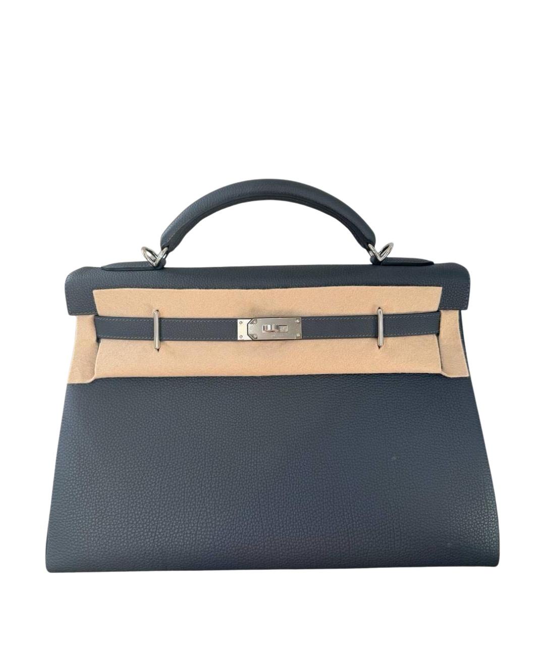 HERMES Антрацитовый кожаный портфель, фото 1