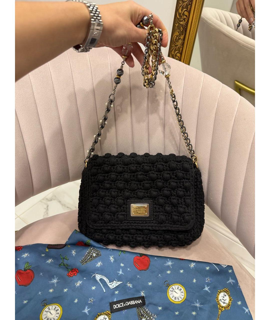 DOLCE&GABBANA Черная тканевая сумка тоут, фото 2