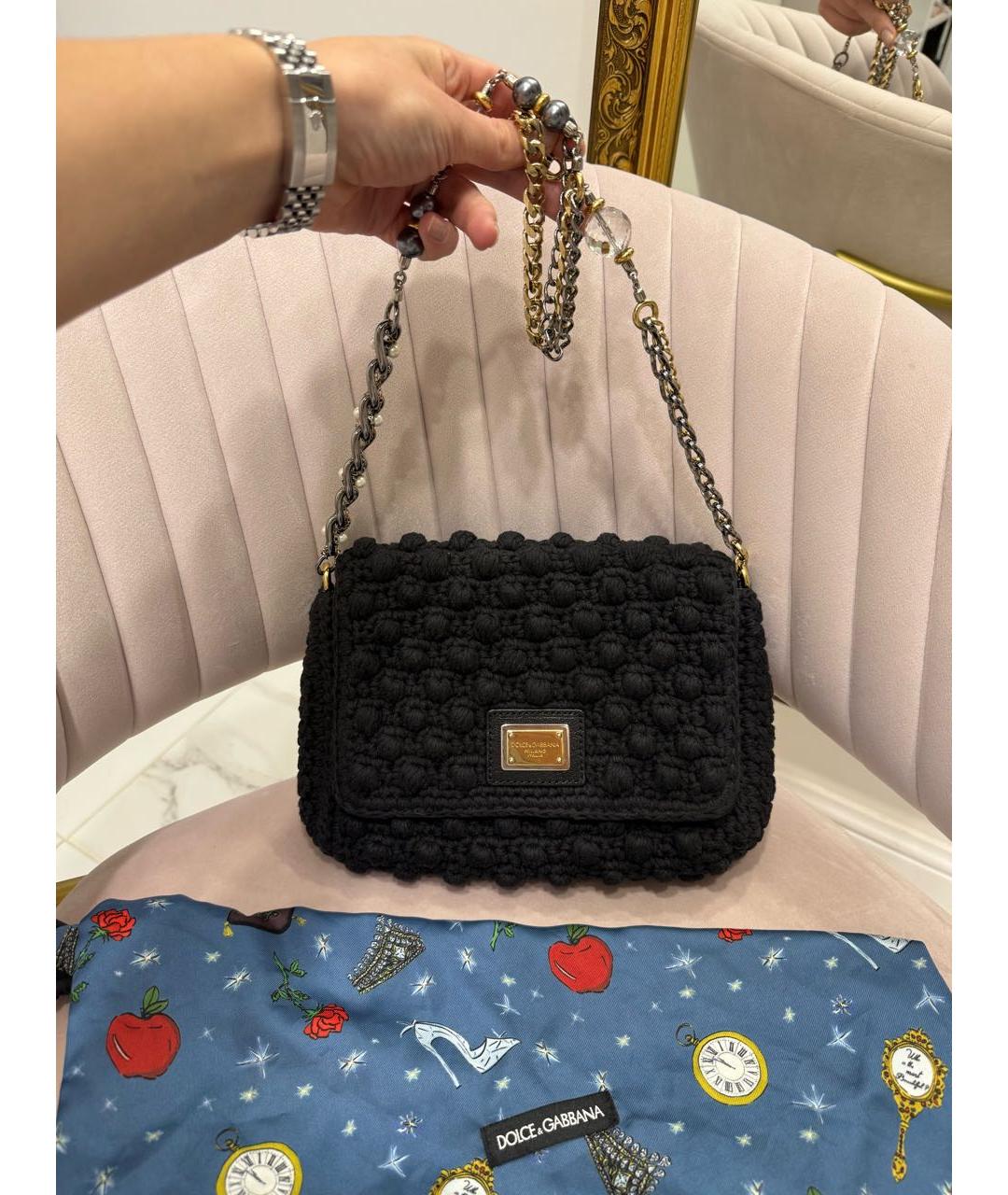 DOLCE&GABBANA Черная тканевая сумка тоут, фото 7