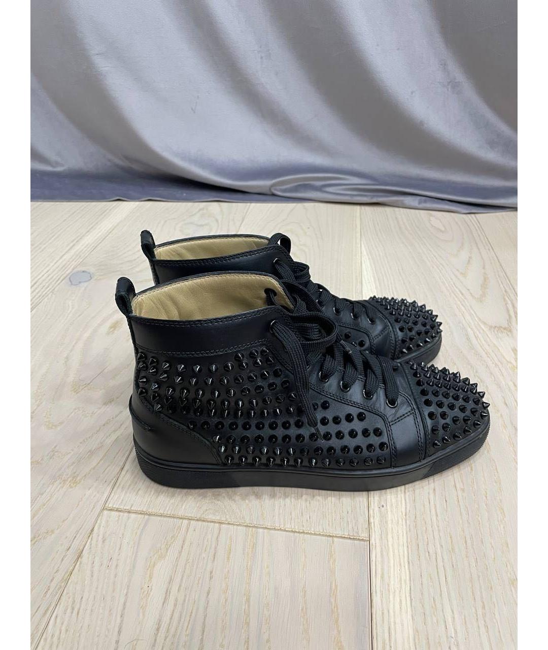 CHRISTIAN LOUBOUTIN Черные кожаные высокие кроссовки / кеды, фото 7