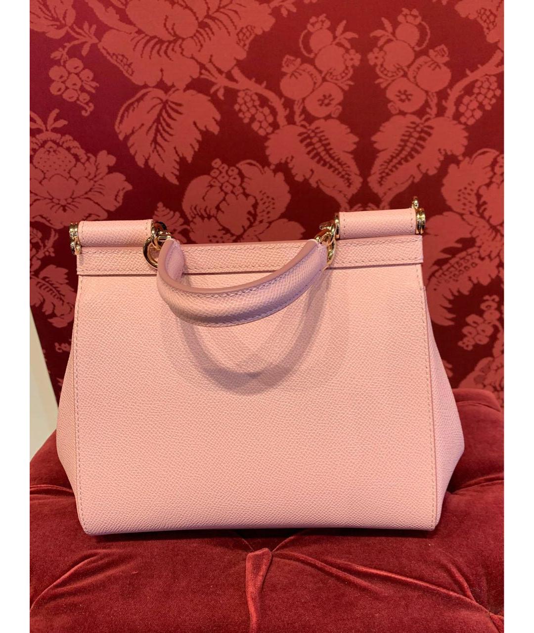 DOLCE&GABBANA Розовая кожаная сумка с короткими ручками, фото 3