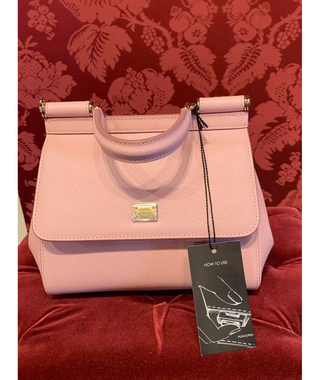 DOLCE&GABBANA Розовая кожаная сумка с короткими ручками, фото 2