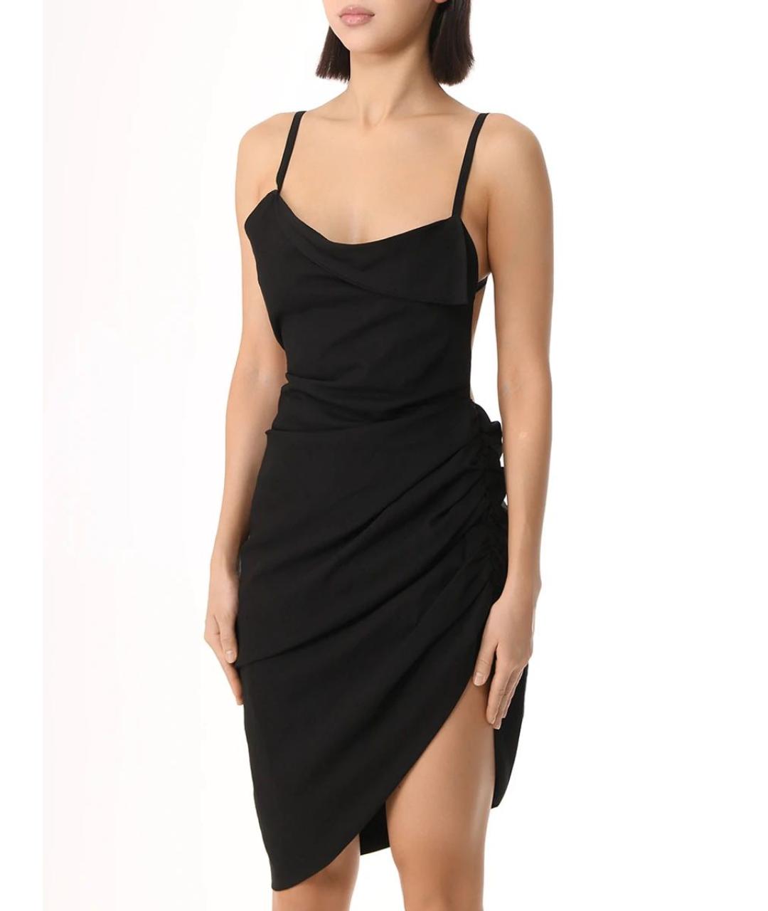 JACQUEMUS Черное вискозное коктейльное платье, фото 6