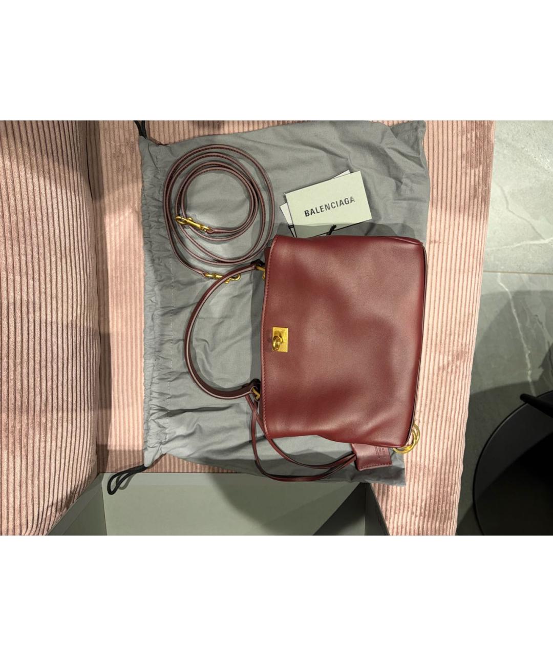 BALENCIAGA Бордовая кожаная сумка через плечо, фото 3