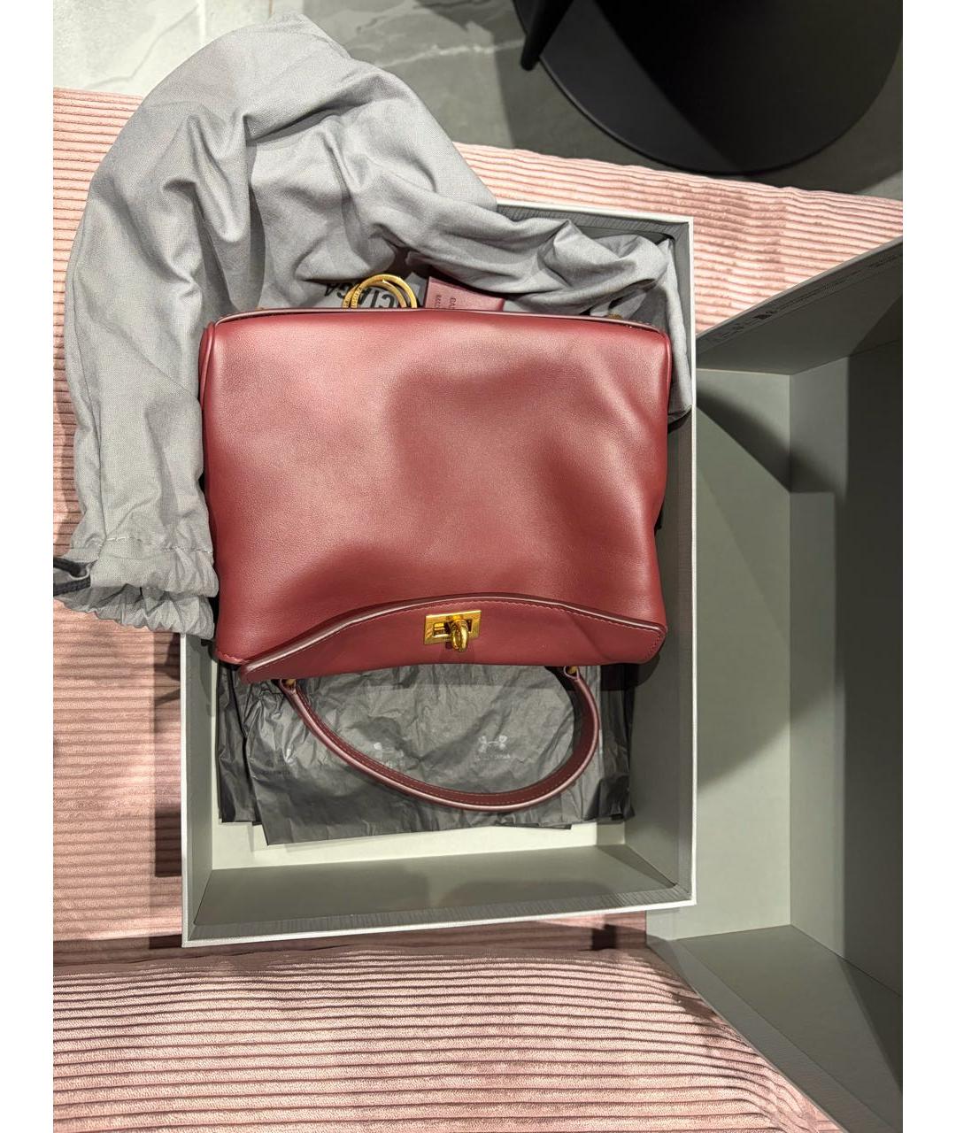 BALENCIAGA Бордовая кожаная сумка через плечо, фото 6