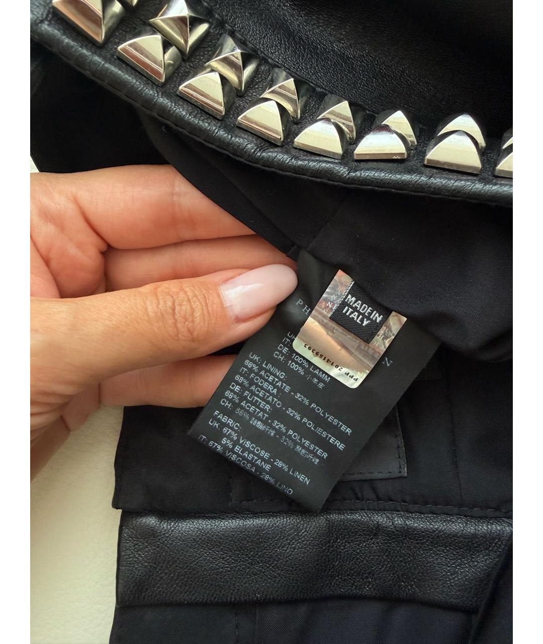 PHILIPP PLEIN Черная кожаная юбка мини, фото 6