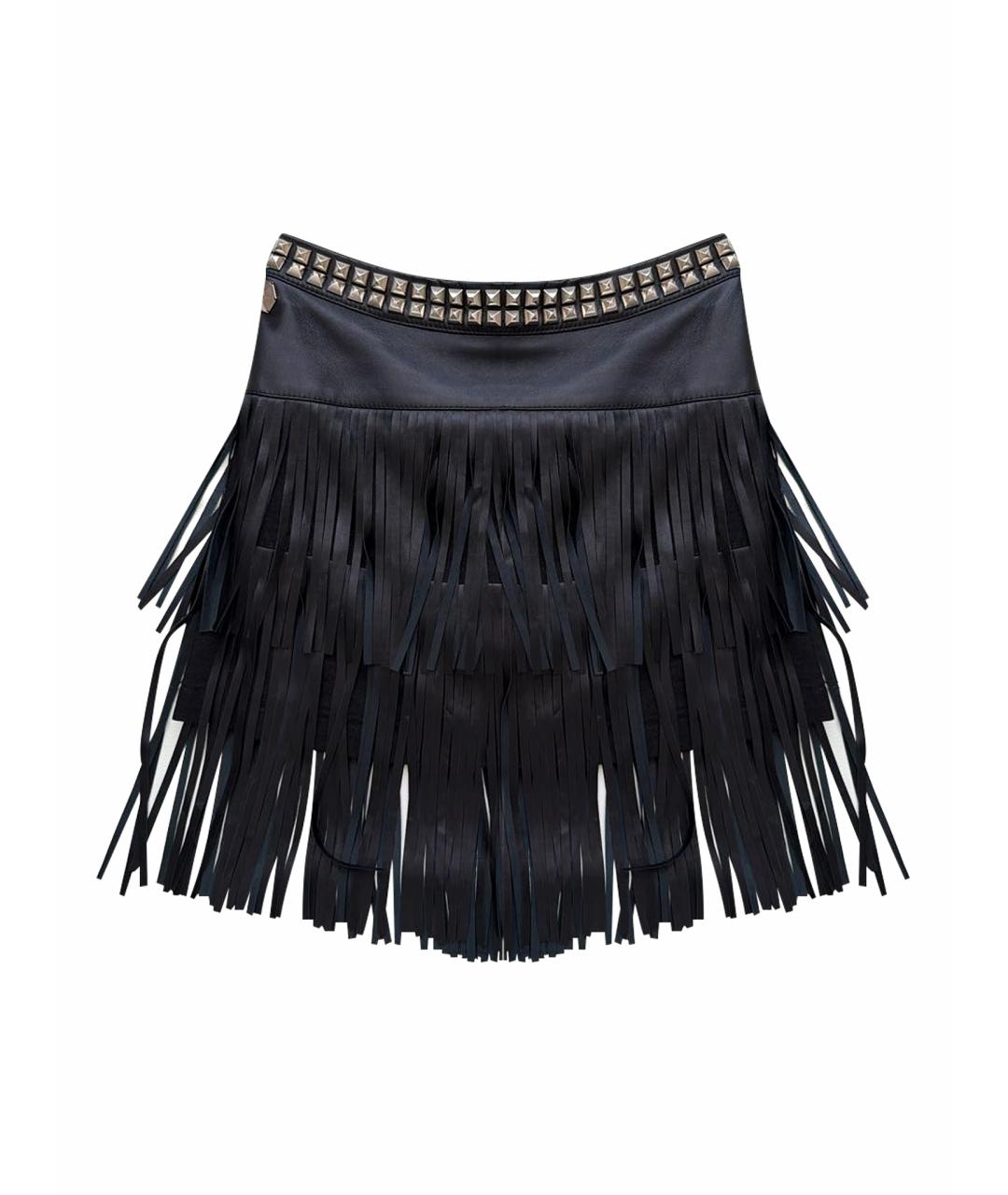 PHILIPP PLEIN Черная кожаная юбка мини, фото 1