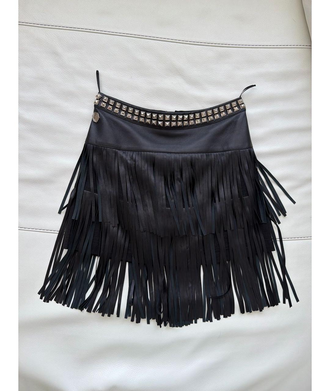 PHILIPP PLEIN Черная кожаная юбка мини, фото 9