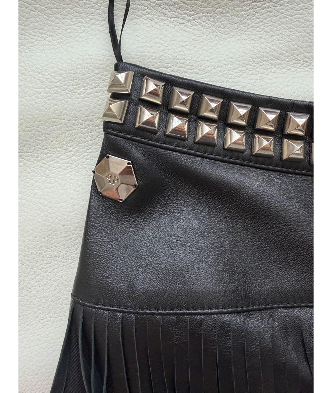 PHILIPP PLEIN Черная кожаная юбка мини, фото 4