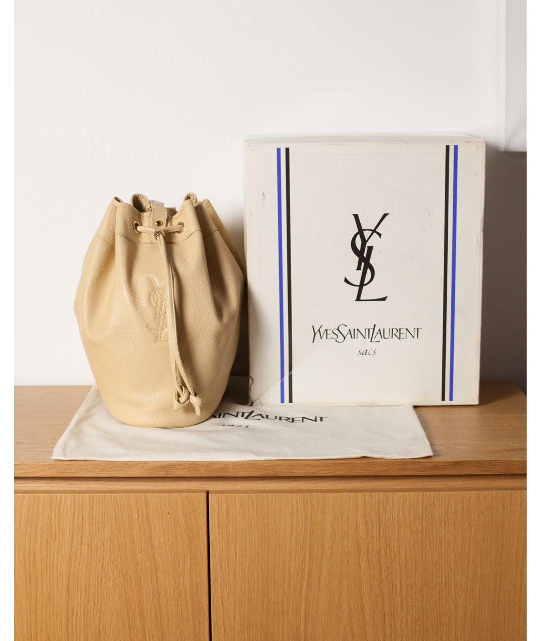 SAINT LAURENT Бежевая кожаная сумка через плечо, фото 2