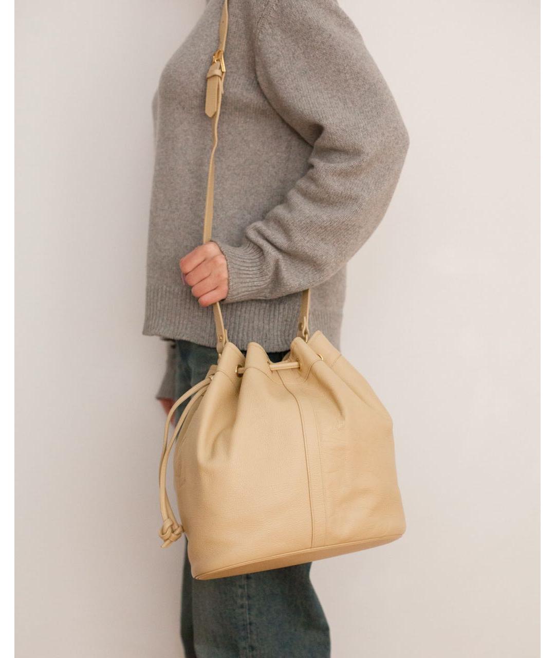 SAINT LAURENT Бежевая кожаная сумка через плечо, фото 4