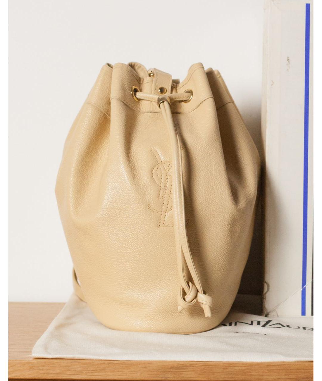 SAINT LAURENT Бежевая кожаная сумка через плечо, фото 9