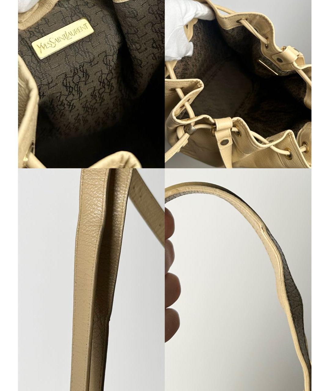 SAINT LAURENT Бежевая кожаная сумка через плечо, фото 8