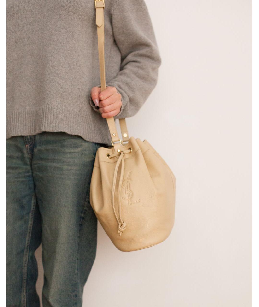 SAINT LAURENT Бежевая кожаная сумка через плечо, фото 3