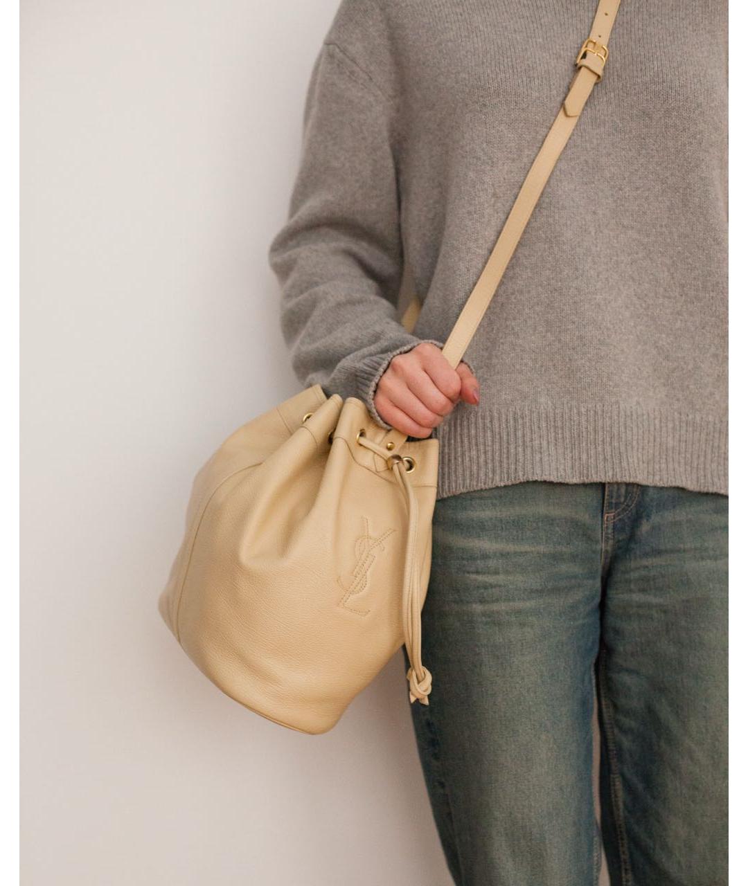 SAINT LAURENT Бежевая кожаная сумка через плечо, фото 5