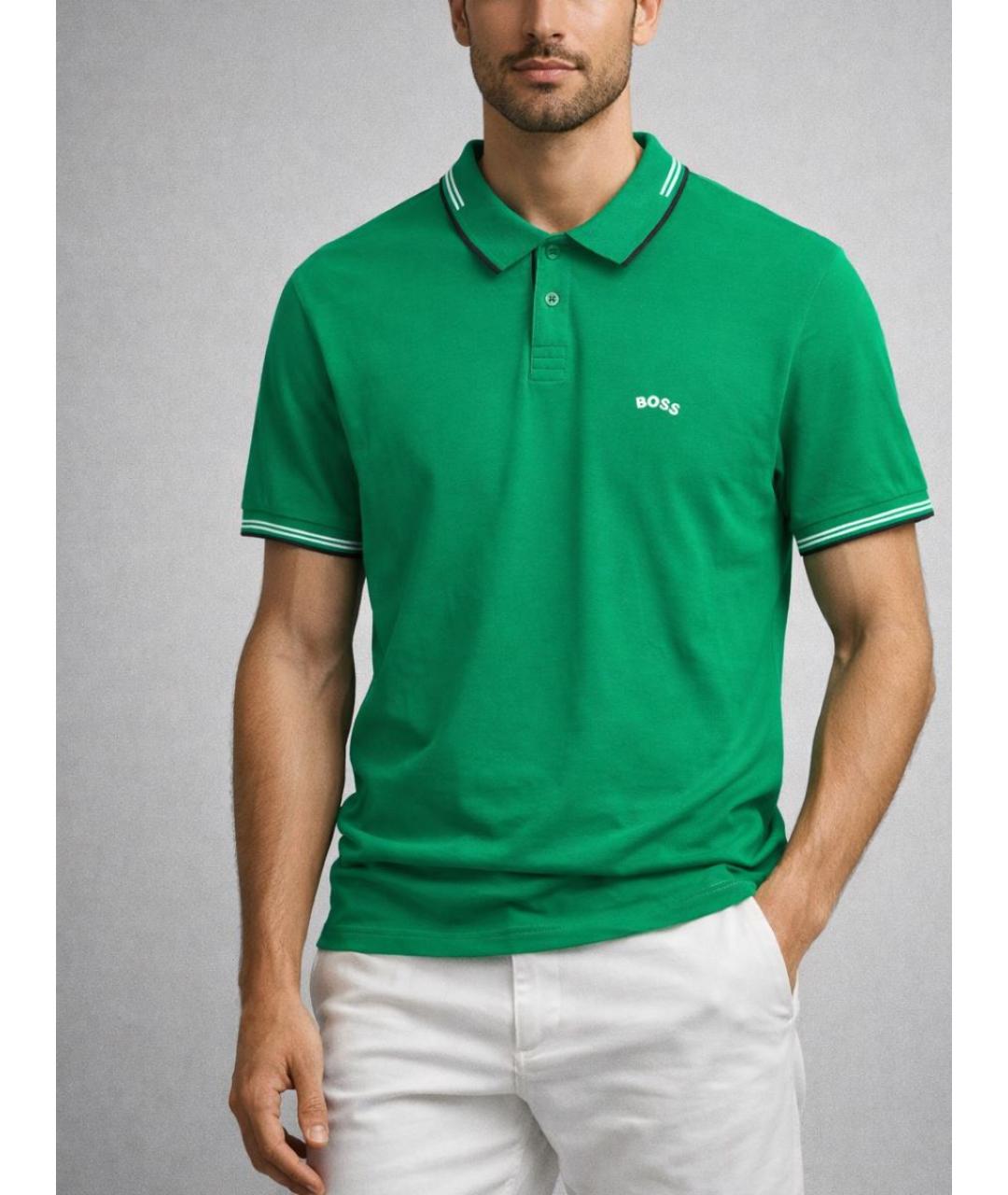 HUGO BOSS Зеленые хлопко-эластановое поло с коротким рукавом, фото 5