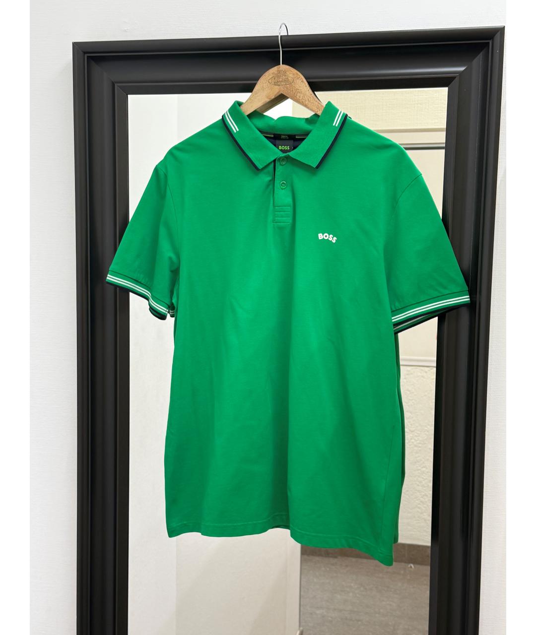HUGO BOSS Зеленые хлопко-эластановое поло с коротким рукавом, фото 6