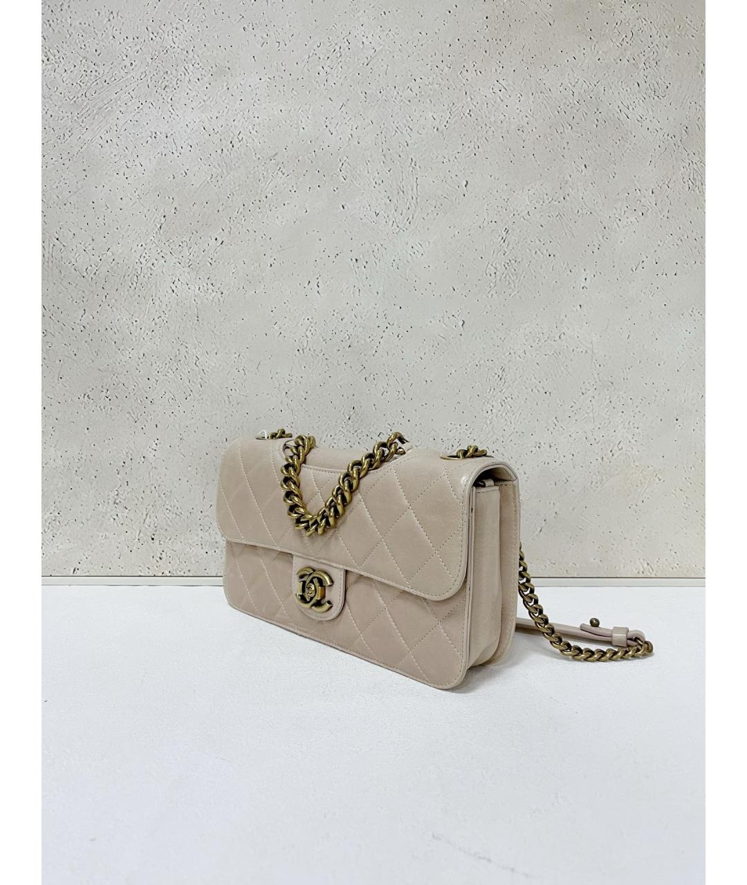 CHANEL Бежевая кожаная сумка через плечо, фото 4