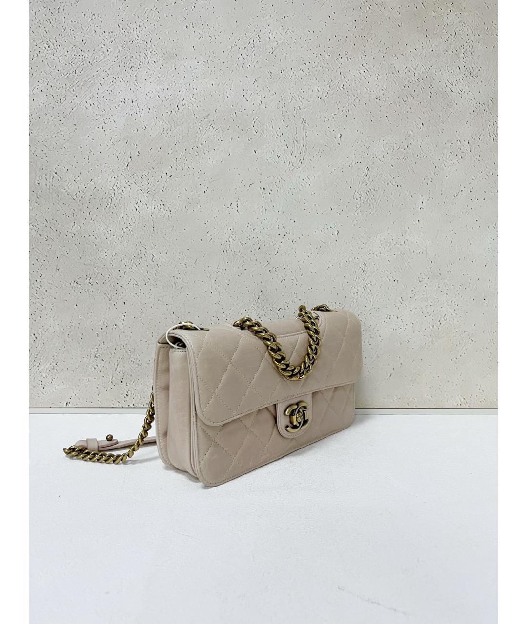 CHANEL Бежевая кожаная сумка через плечо, фото 3