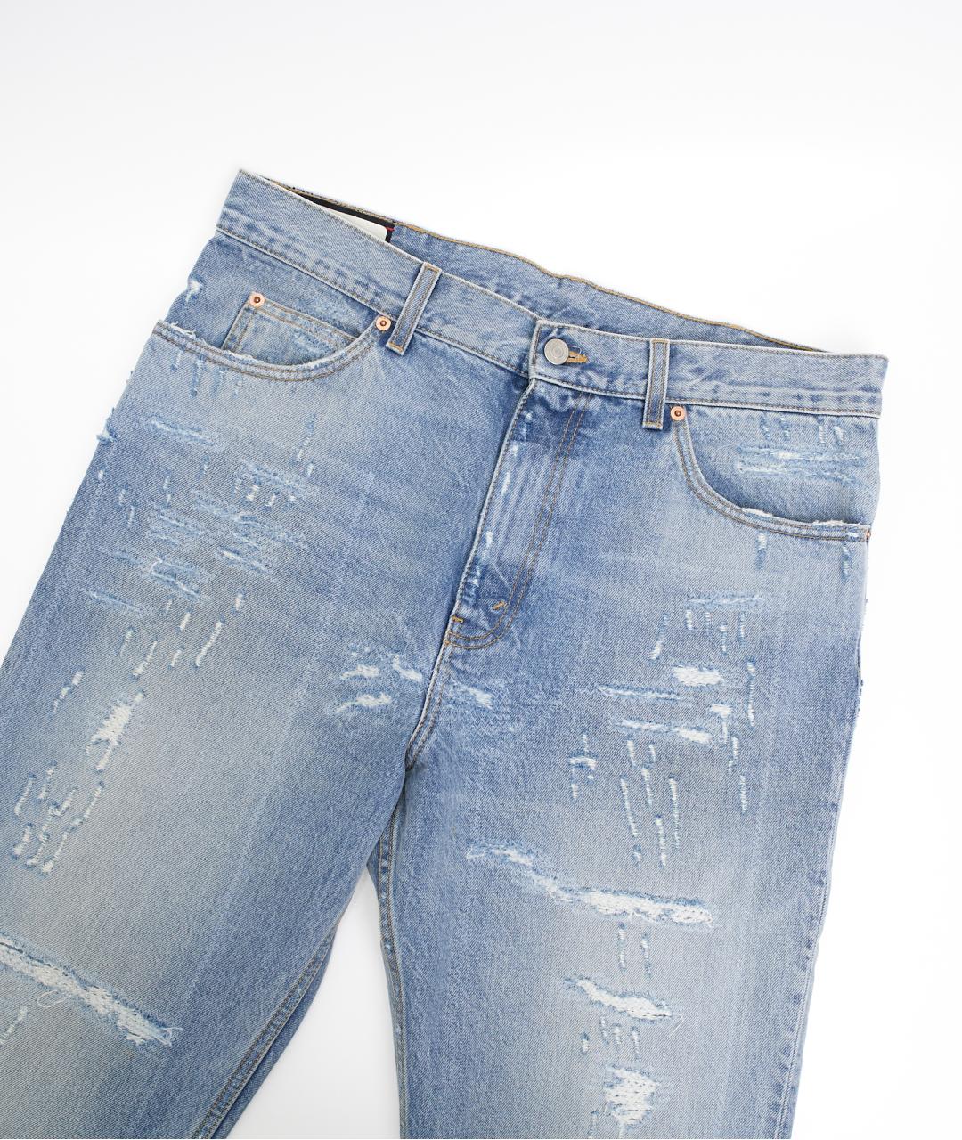 GUCCI Голубые хлопковые прямые джинсы, фото 2