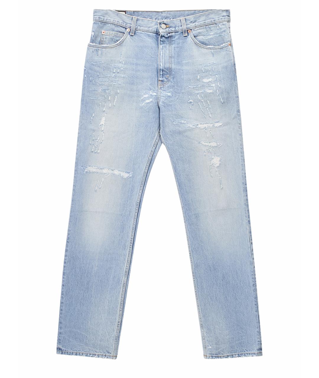 GUCCI Голубые хлопковые прямые джинсы, фото 1