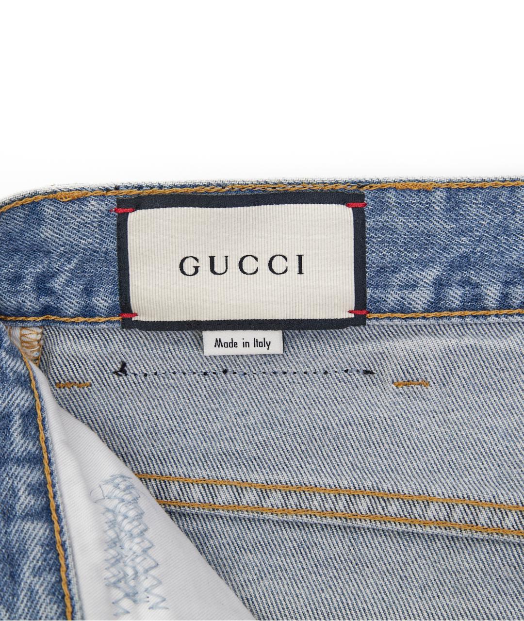 GUCCI Голубые хлопковые прямые джинсы, фото 3