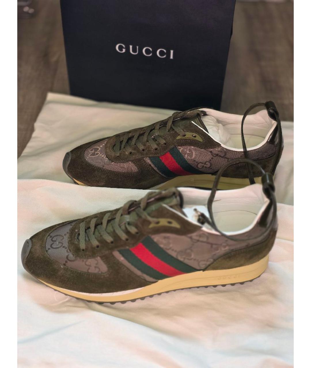 GUCCI Хаки замшевые кеды, фото 4