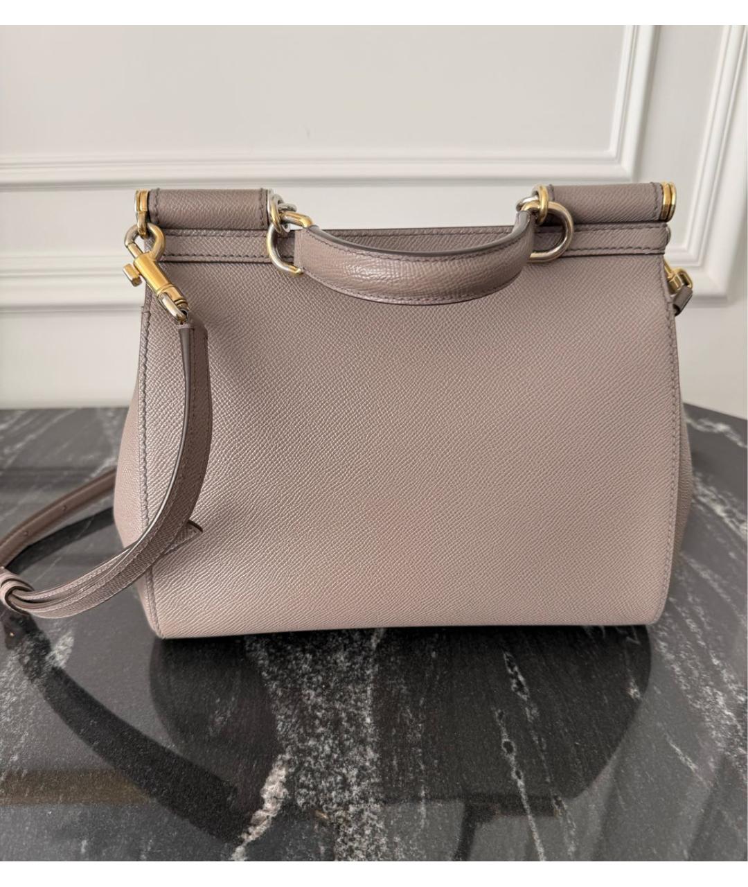 DOLCE&GABBANA Серая кожаная сумка с короткими ручками, фото 2