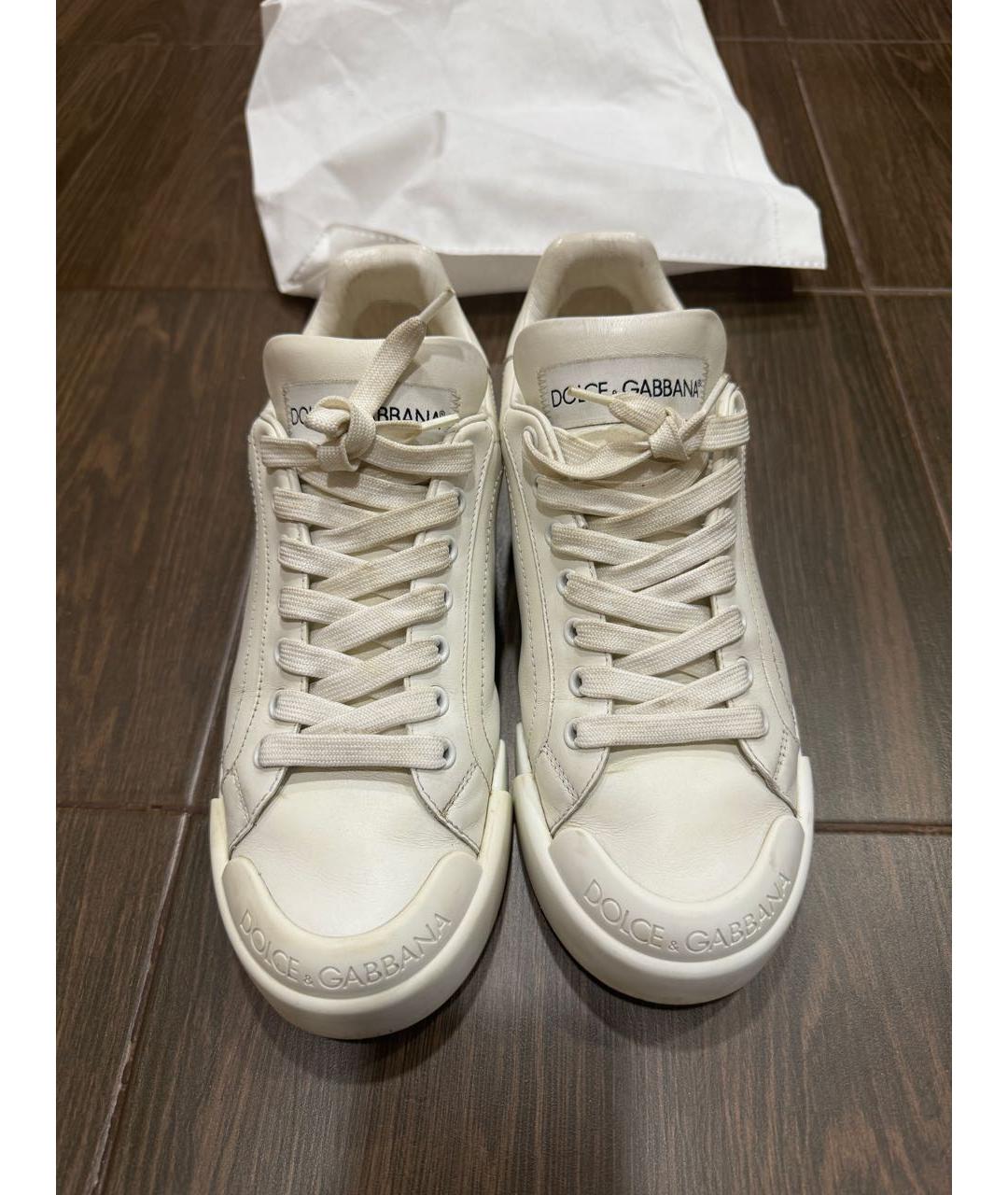 DOLCE&GABBANA Белые кожаные кеды, фото 2