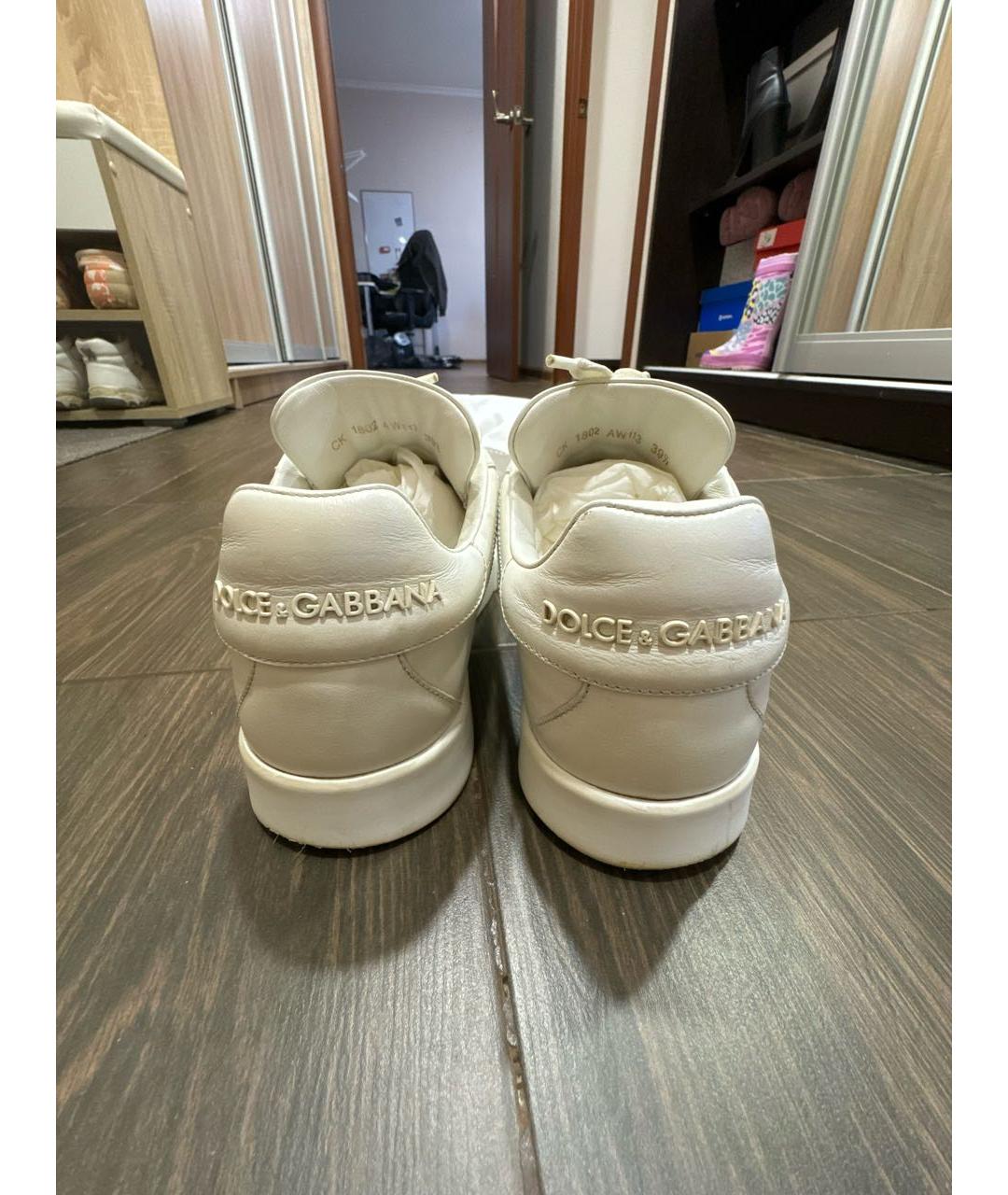 DOLCE&GABBANA Белые кожаные кеды, фото 4