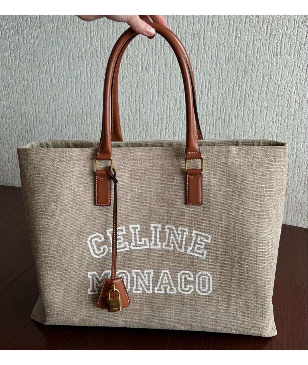 CELINE Бежевая тканевая сумка тоут, фото 9