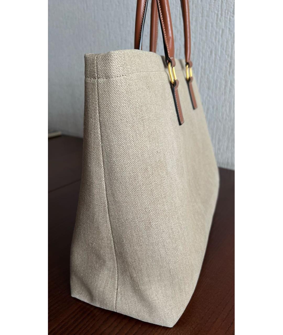 CELINE Бежевая тканевая сумка тоут, фото 3