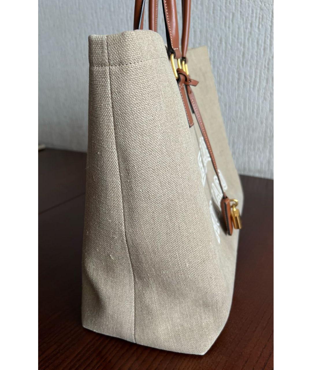 CELINE Бежевая тканевая сумка тоут, фото 2