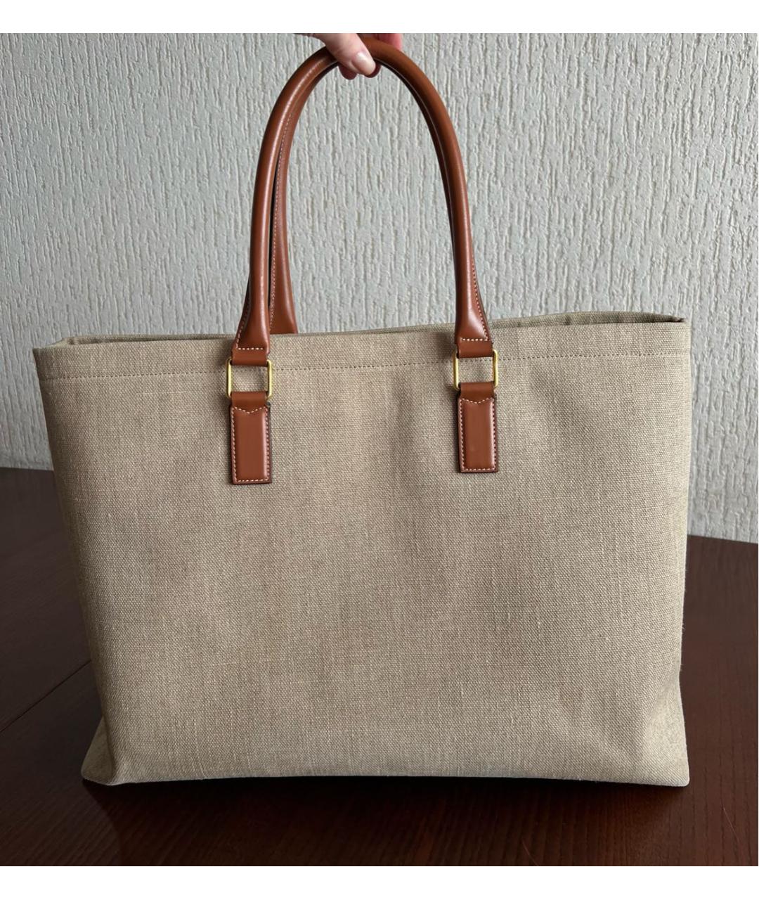 CELINE Бежевая тканевая сумка тоут, фото 4