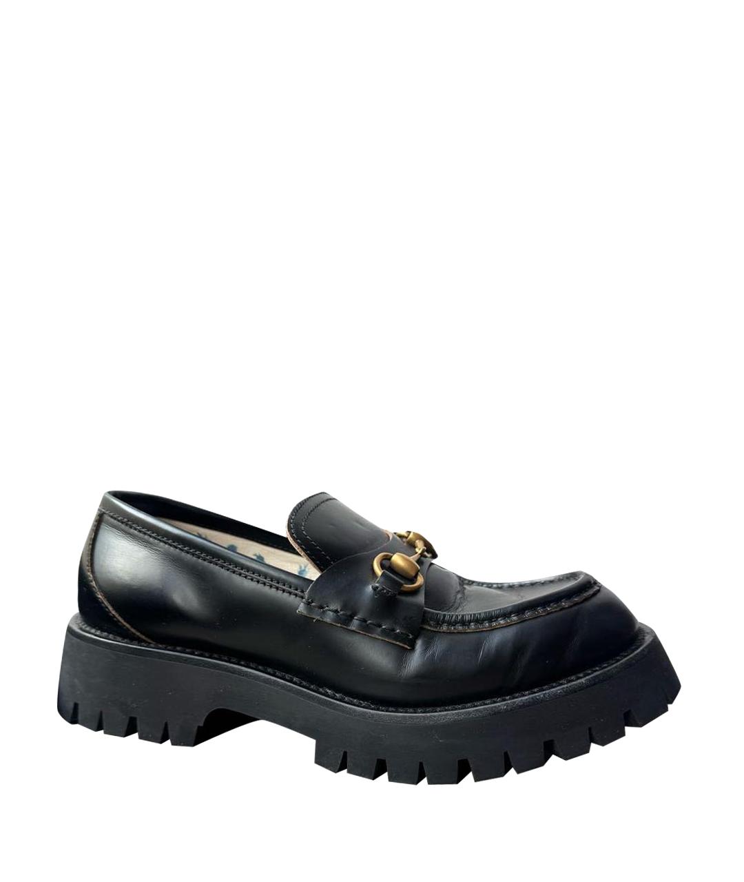 GUCCI Черные кожаные лоферы, фото 1
