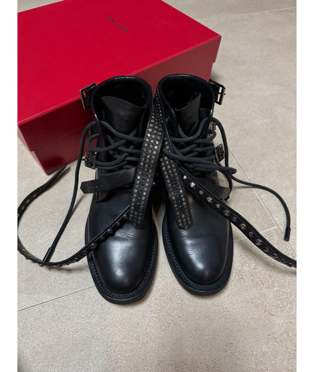 SAINT LAURENT Черные кожаные ботинки, фото 2