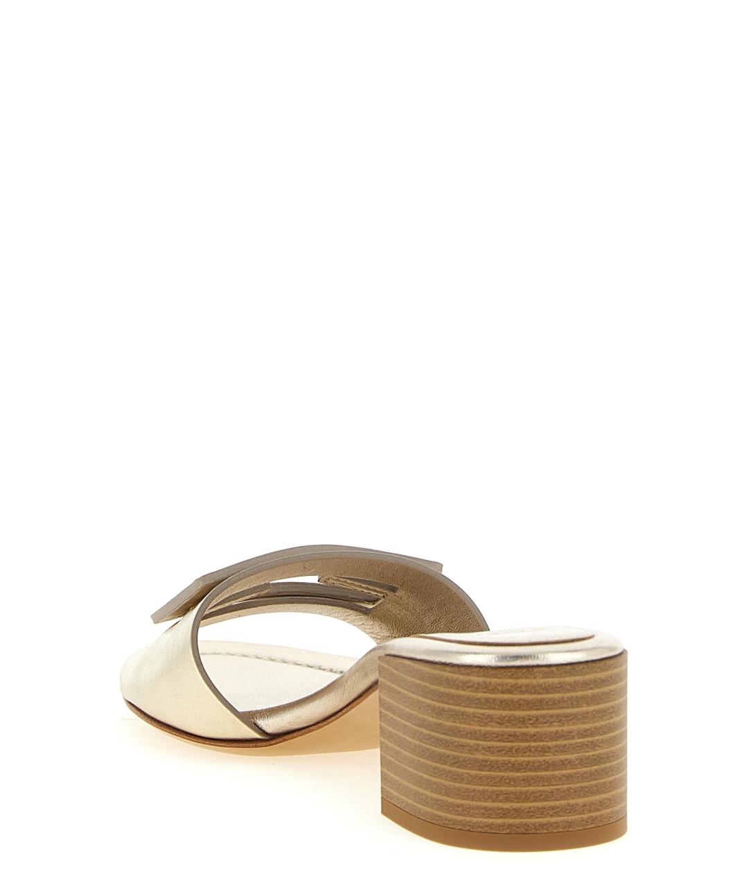 FENDI Золотые кожаные мюли, фото 3