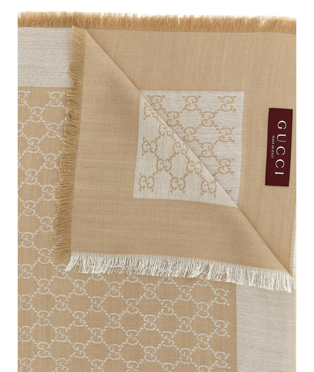 GUCCI Бежевый шелковый шарф, фото 3