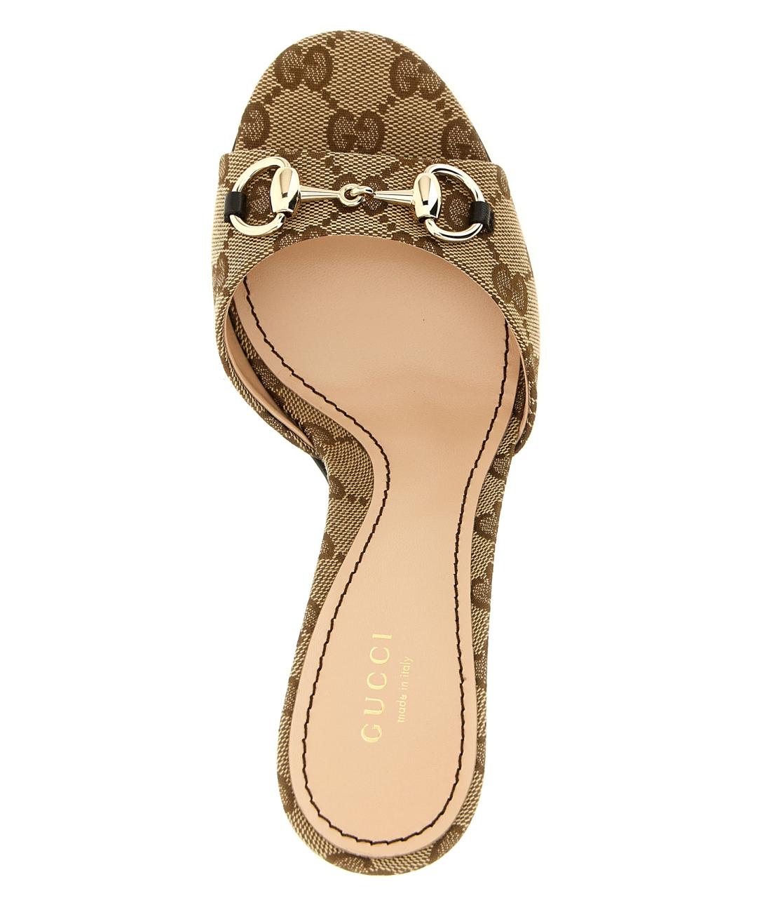 GUCCI Бежевые текстильные мюли, фото 4