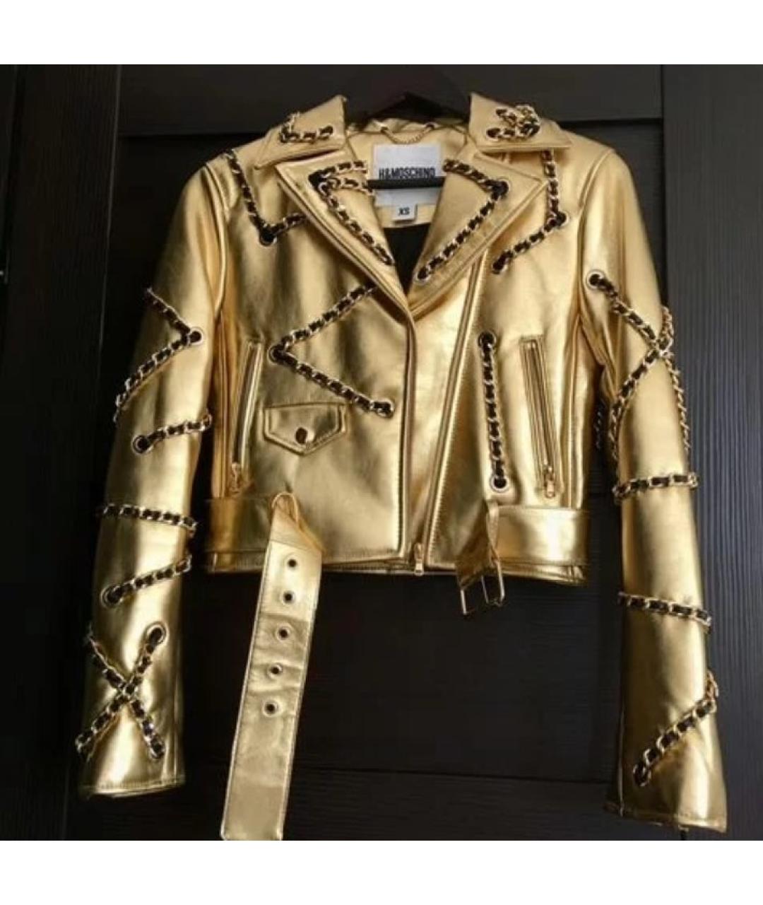 MOSCHINO Золотая кожаная куртка, фото 3