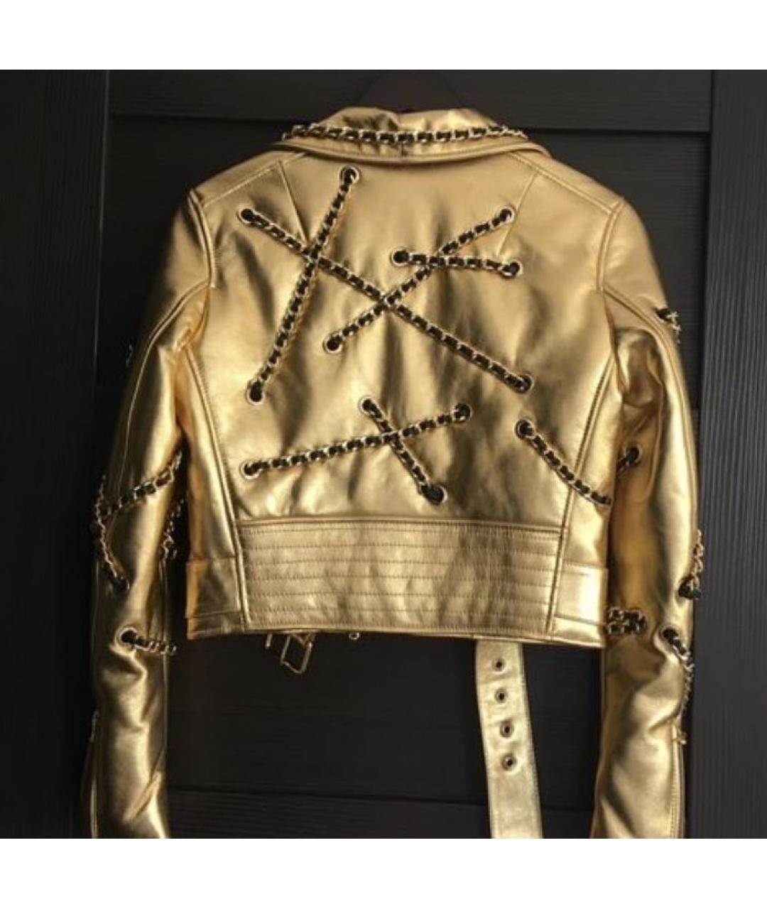 MOSCHINO Золотая кожаная куртка, фото 4