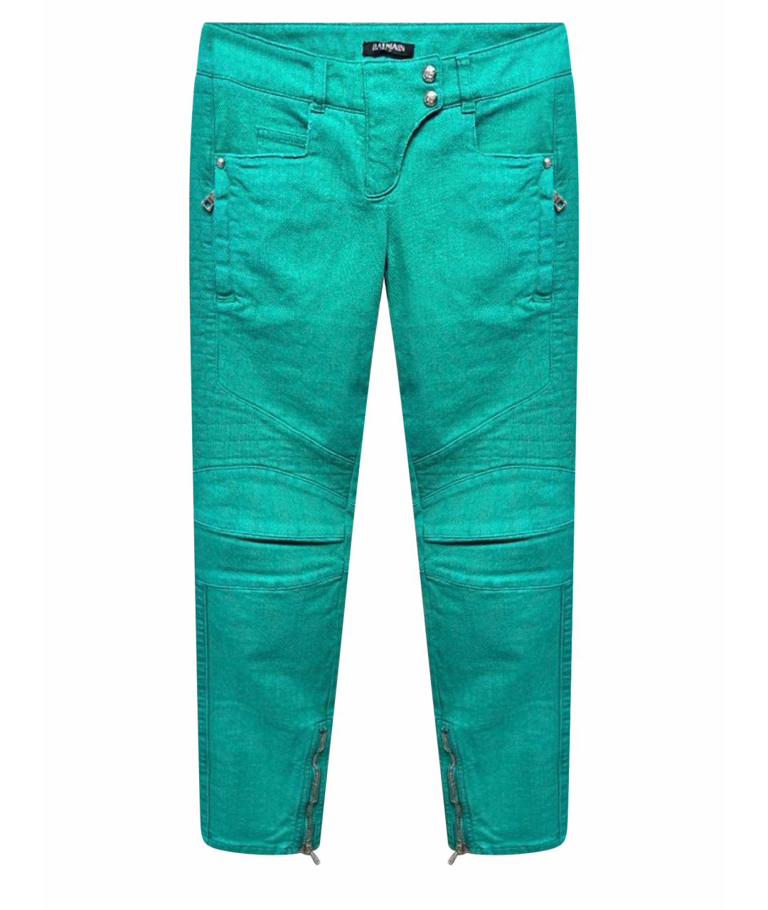 BALMAIN Зеленые хлопко-эластановые джинсы слим, фото 1