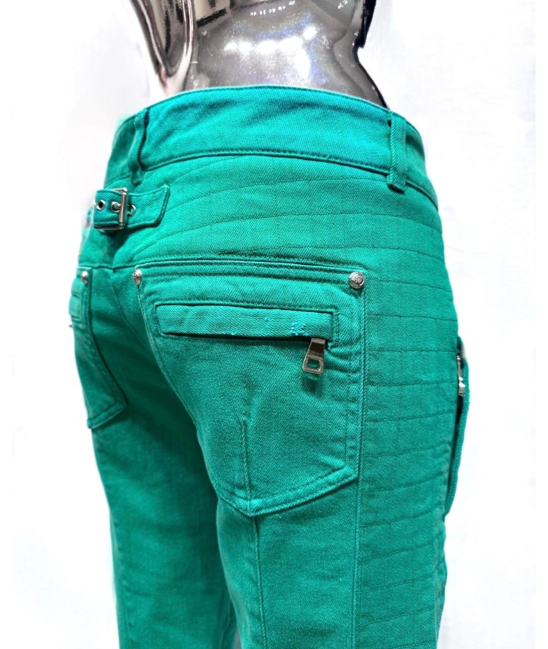 BALMAIN Зеленые хлопко-эластановые джинсы слим, фото 4